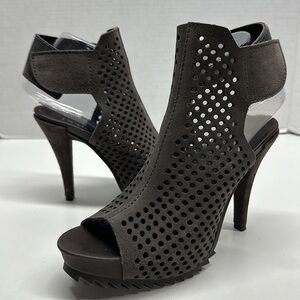 Pedro Garcia Samara Laser Cut High Heeled Sandals Shoes Open Toe Gray Size 37.5